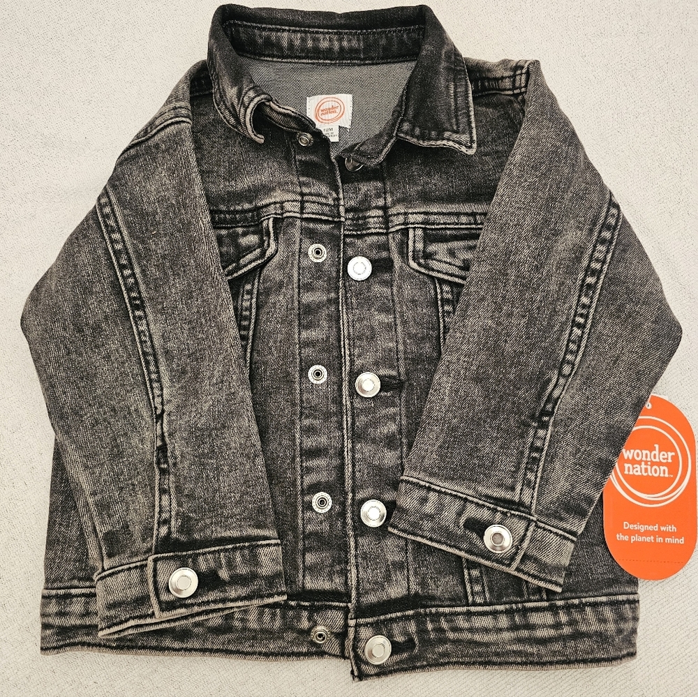 Wonder Nation Toddler Black Button Denim Jacket Collared Long Sleeve SZ 12m New